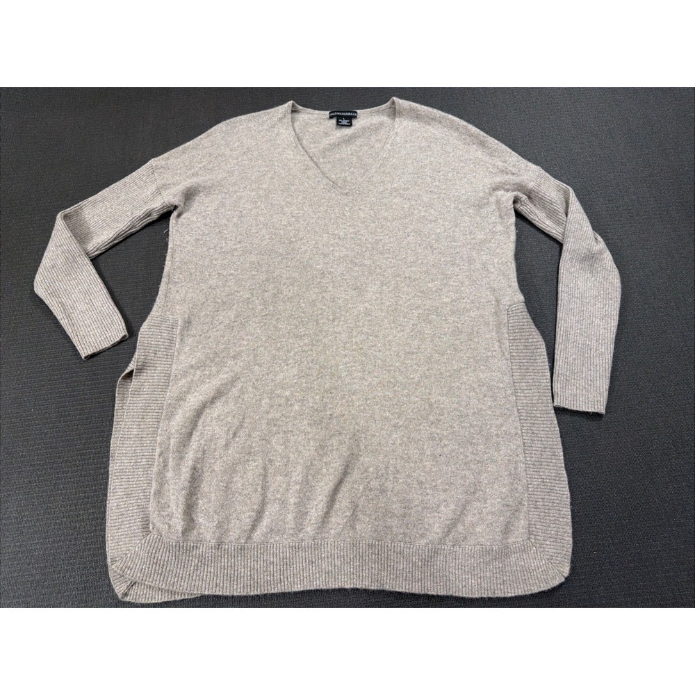Sofia Cashmere 100% Cashmere Brown Tunic Sweater V-Neck Size Large Side‎ Slit